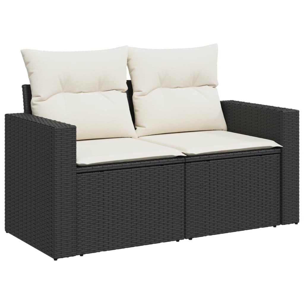 Garden Sofa Black and Cream PE Rattan 2-Seater Modular