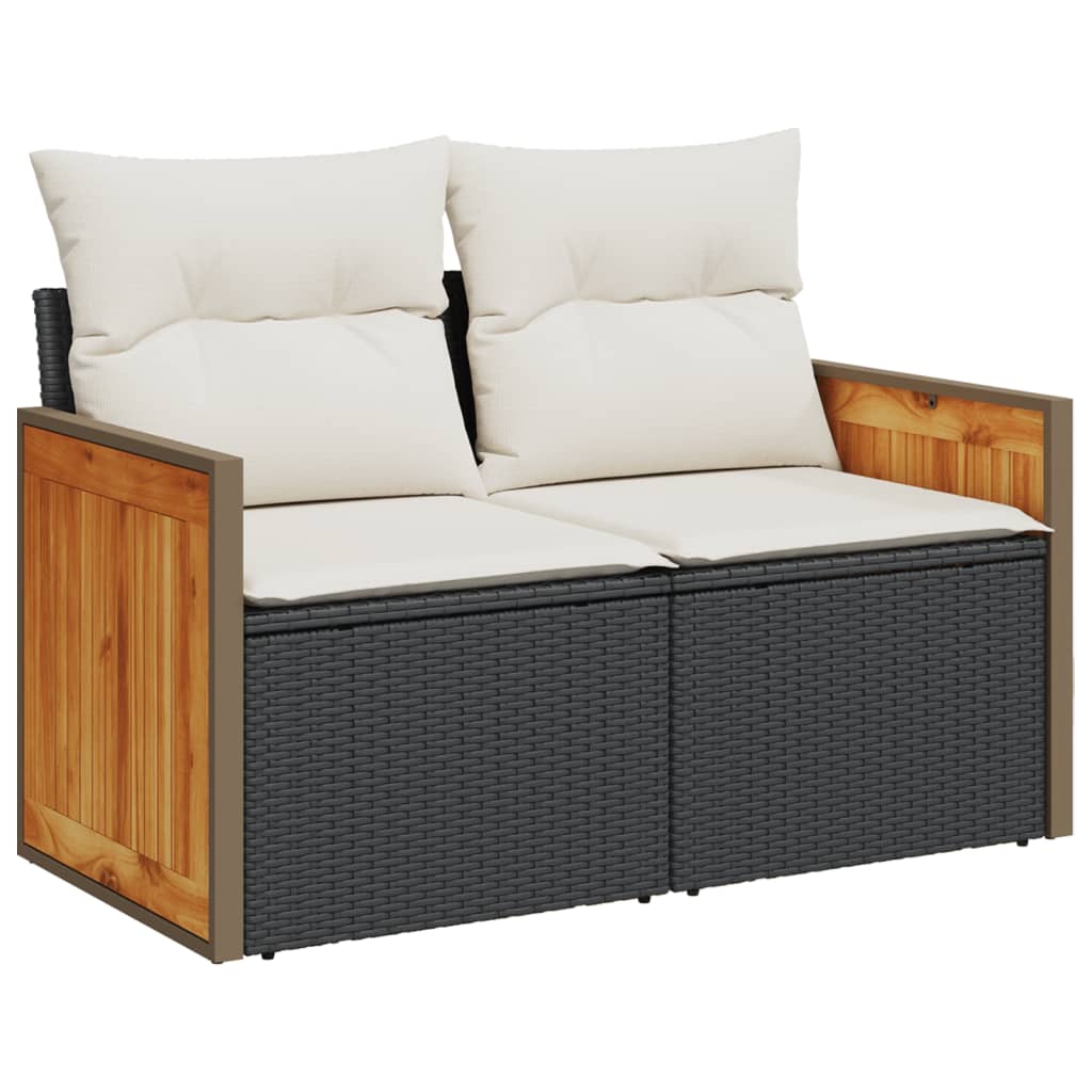 Garden Sofa Black PE Rattan 2-Seater Modular Garden Sofa