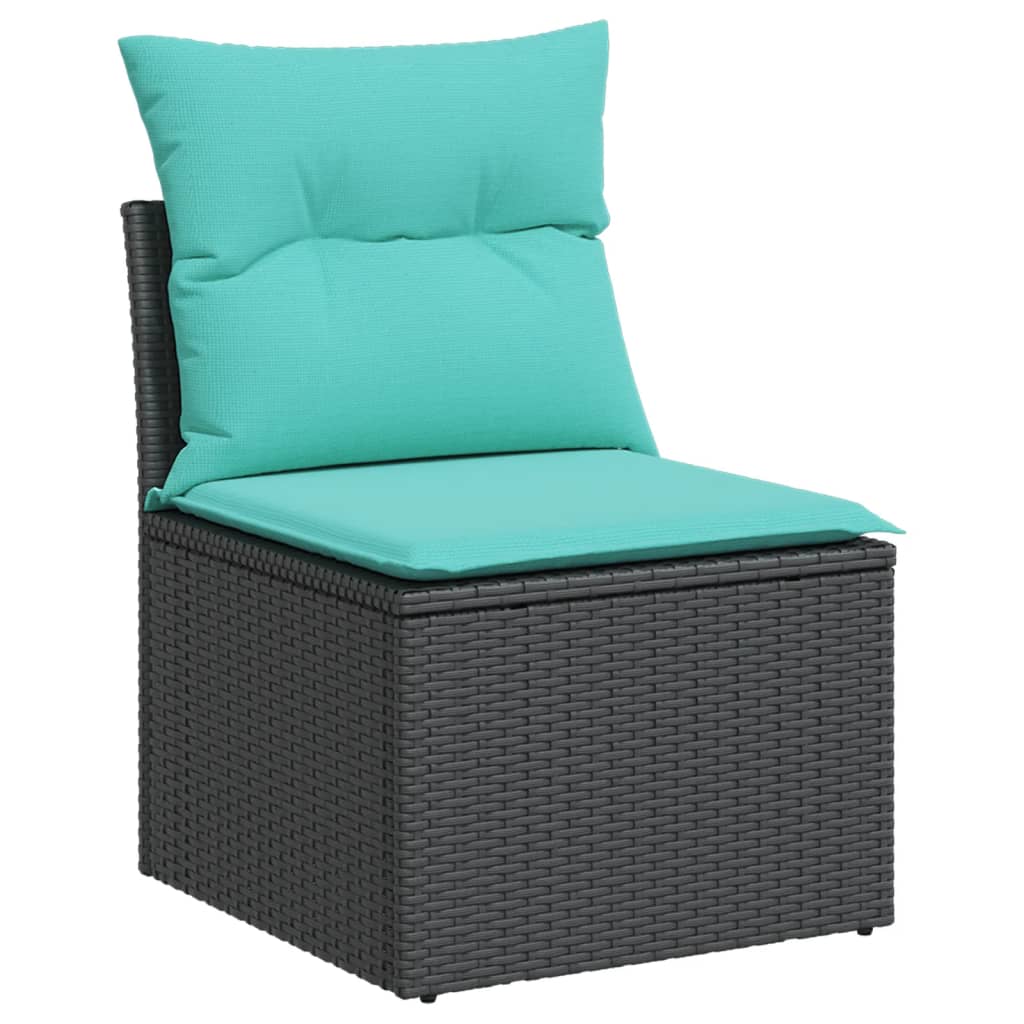 Garden Sofa Black PE Rattan, Powder-Coated Steel Single Sofa