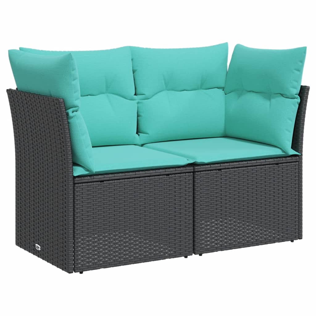 Garden Sofa Black, Blue Poly Rattan, Powder-Coated Steel 2-Seater