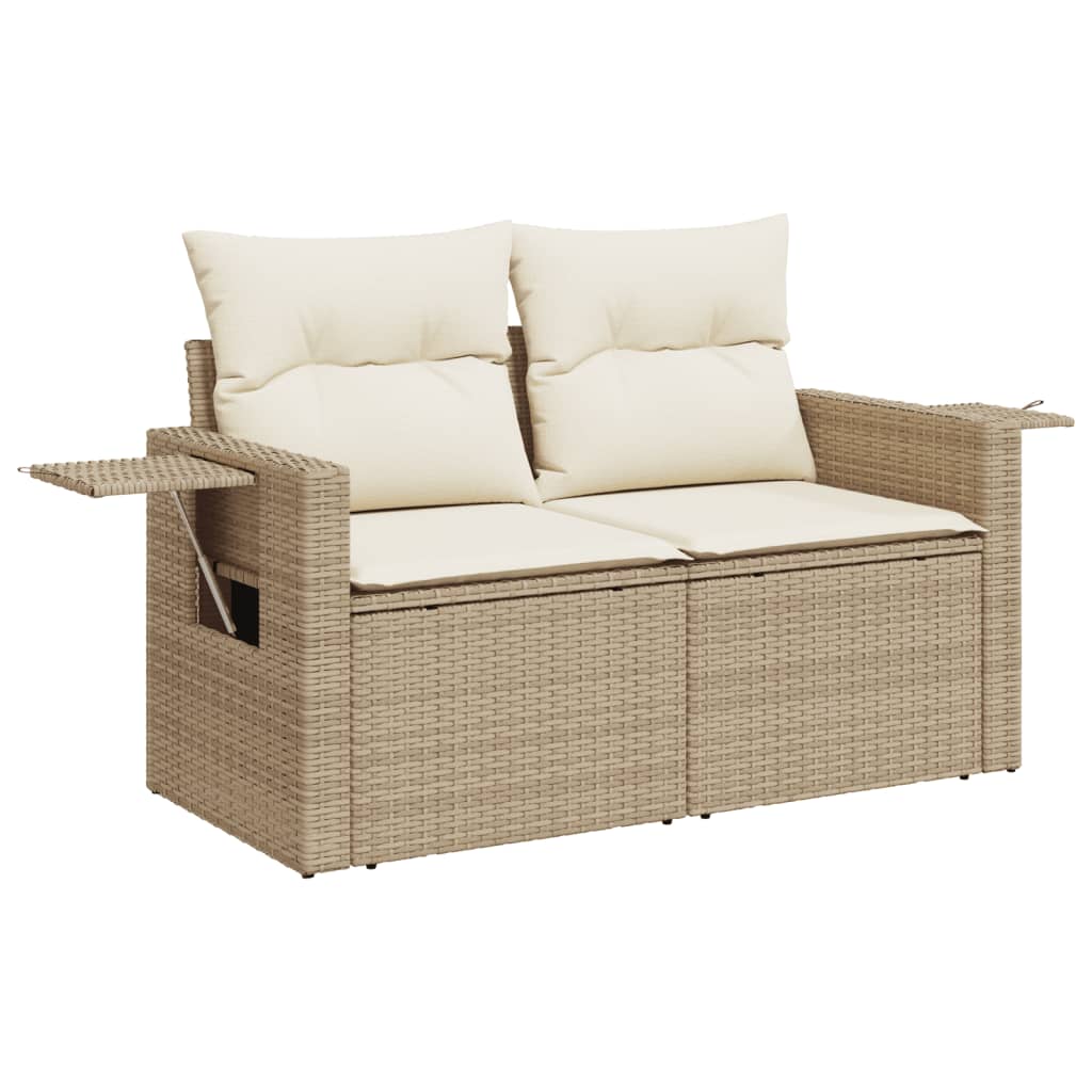 Garden Sofa Beige PE Rattan, Powder-Coated Steel Medium Foldable
