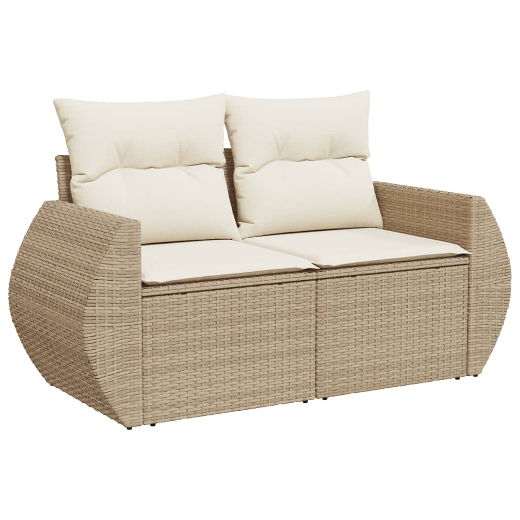 Garden Sofa Beige Poly Rattan, Powder-Coated Steel, Polyester