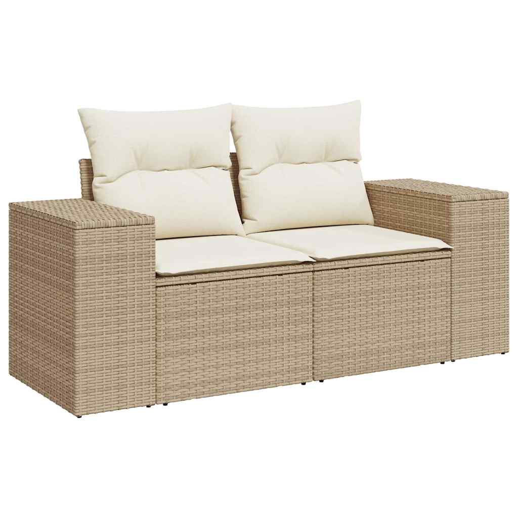 Garden Sofa Beige Poly Rattan 2-Seater Adjustable Legs