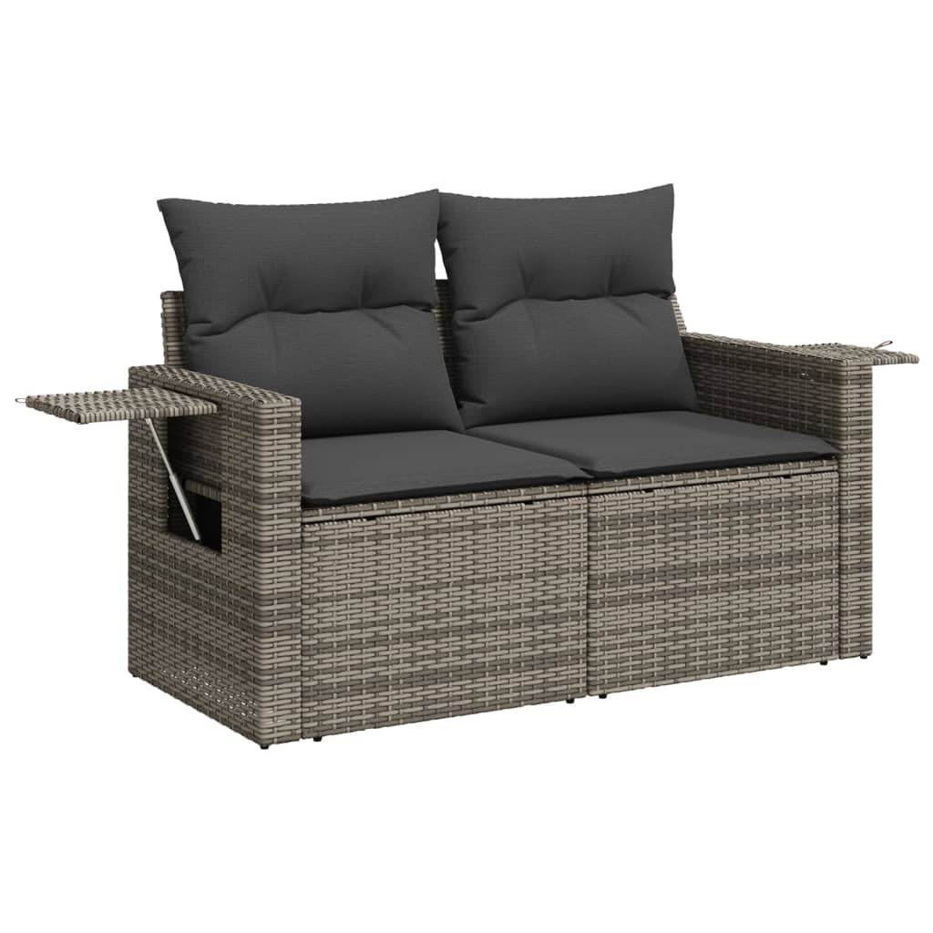 Garden Sofa Grey PE rattan, powder-coated steel, polyester 2-seater