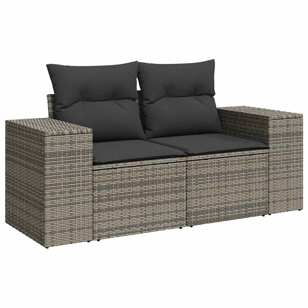 Garden Sofa Grey PE rattan, powder-coated steel, polyester 2-seater