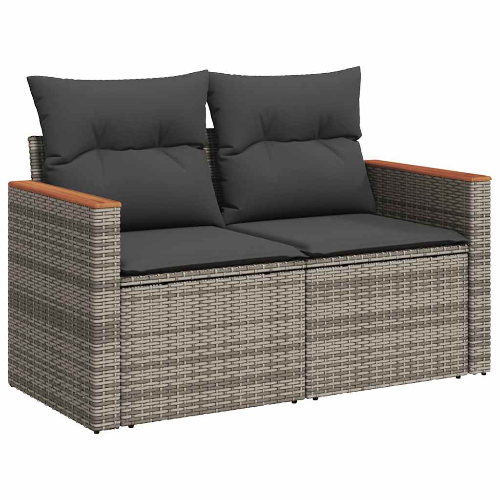 Garden Sofa Grey PE Rattan, Powder-Coated Steel, Solid Acacia Wood