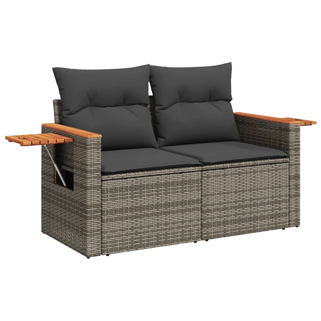 Garden Sofa Grey PE rattan, powder-coated steel, solid acacia wood