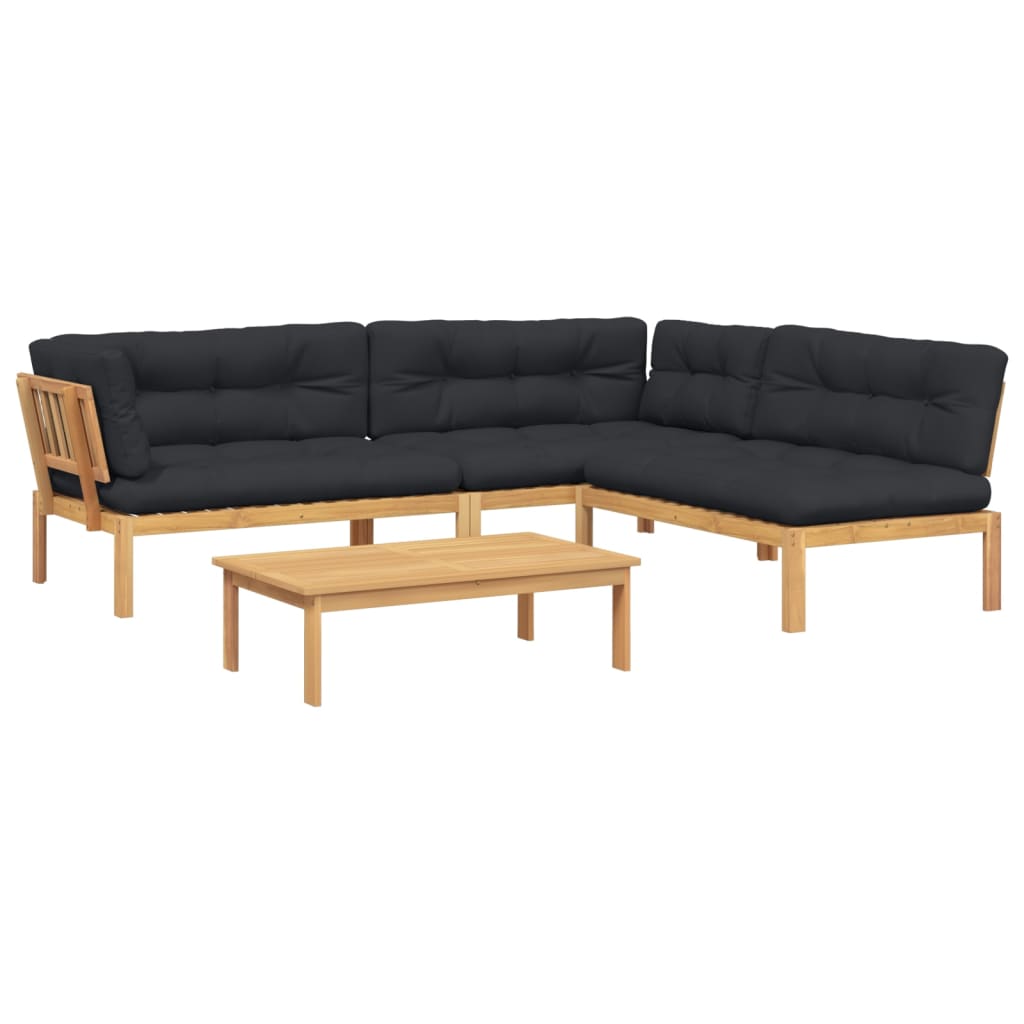 Pallet Sofa Set Acacia wood with black cushions