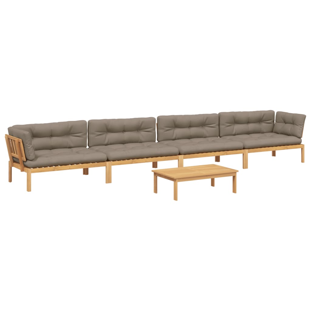 Pallet Sofa Set Taupe Solid Acacia wood, 100% polyester cushions