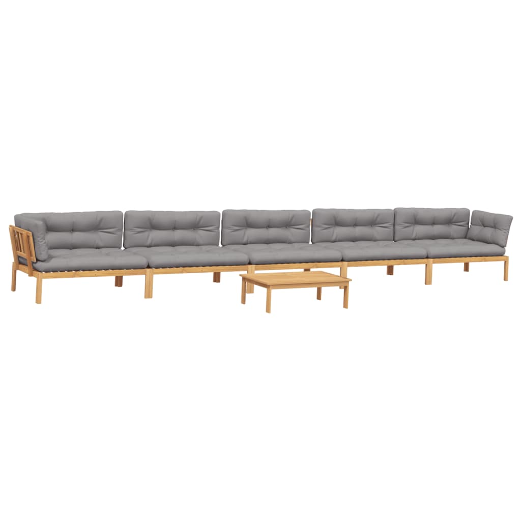 Pallet Sofa Set Grey, Natural wood Solid Acacia wood, Polyester