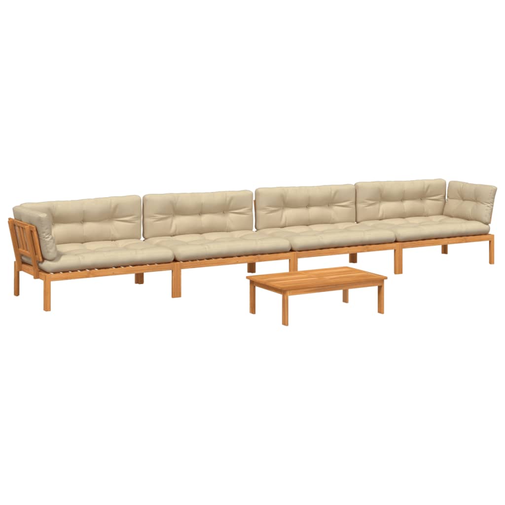 Patio Pallet Sofa Set Set of 5 Beige Solid Acacia wood Large