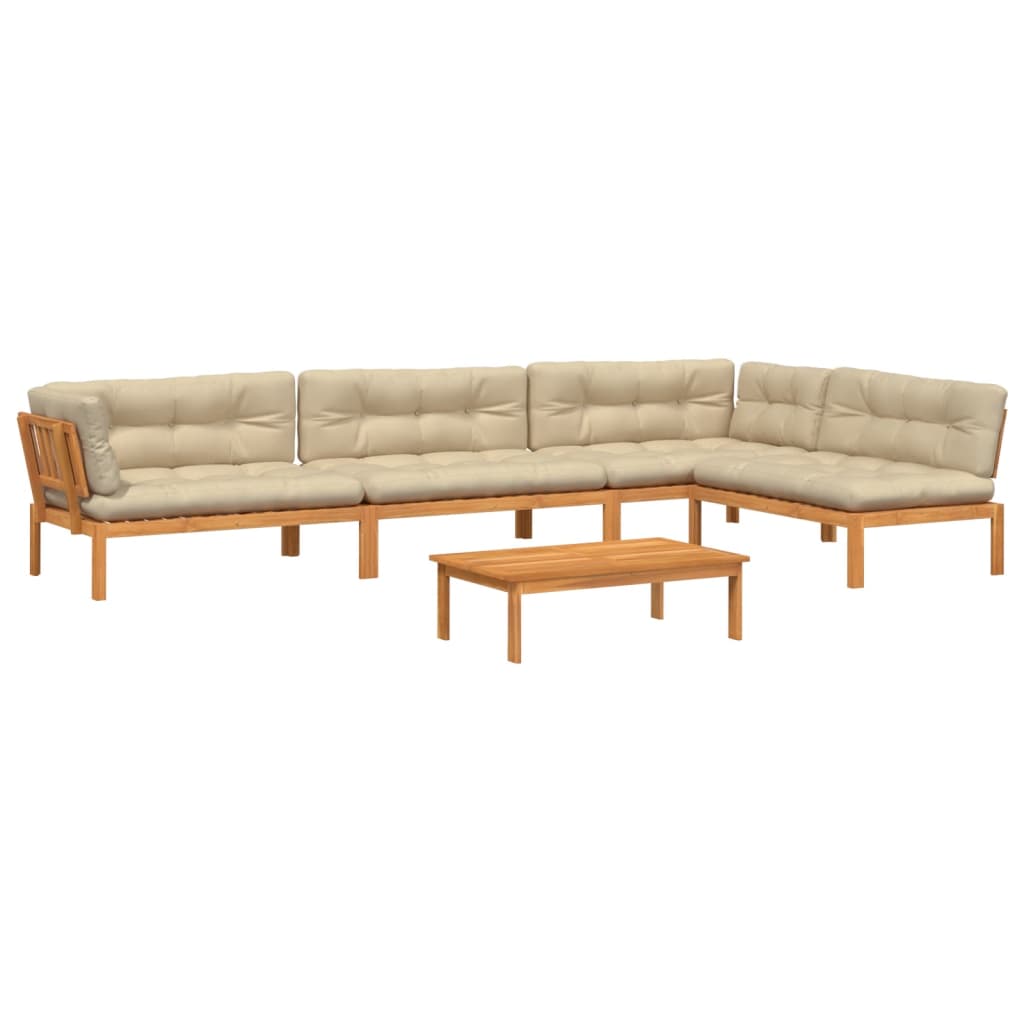 Patio Pallet Sofa Set Beige cushions, Natural wood