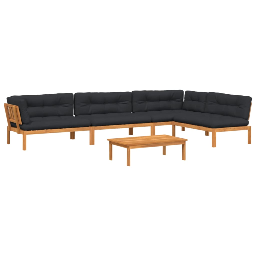 Patio Pallet Sofa Set Set of 5 Black cushions, Natural acacia wood