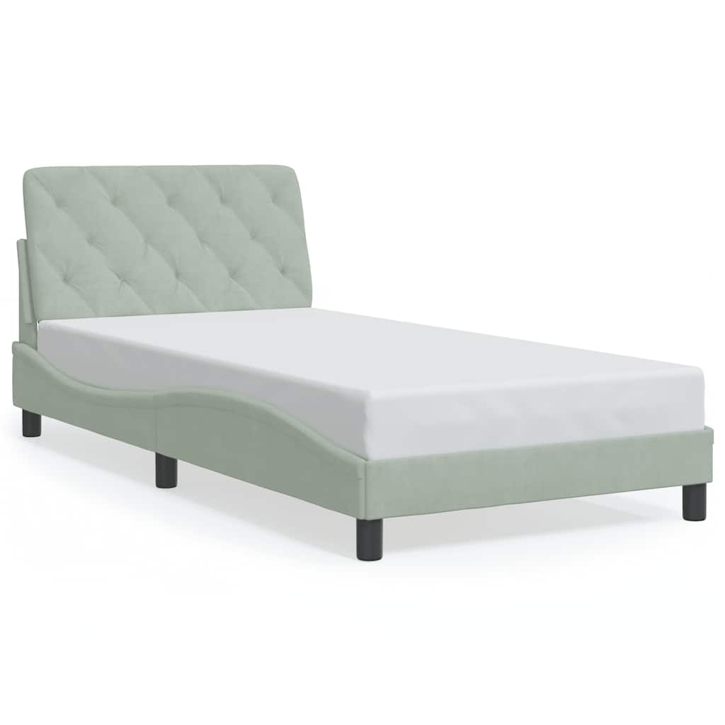 Bed Frame without Mattress Light Gray 39.4"x79.9" Velvet