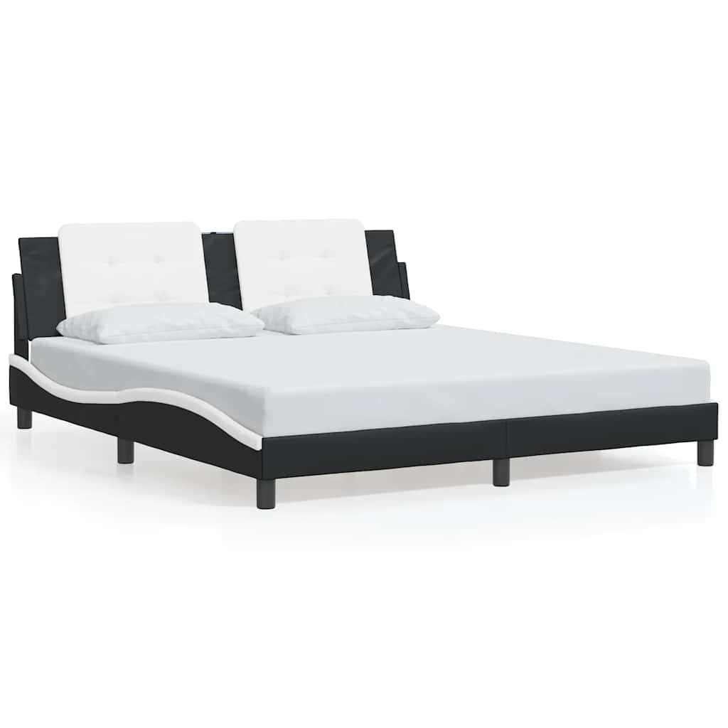 Bed Frame without Mattress "Zadar" Black and White 72"x83.9"Faux Leather