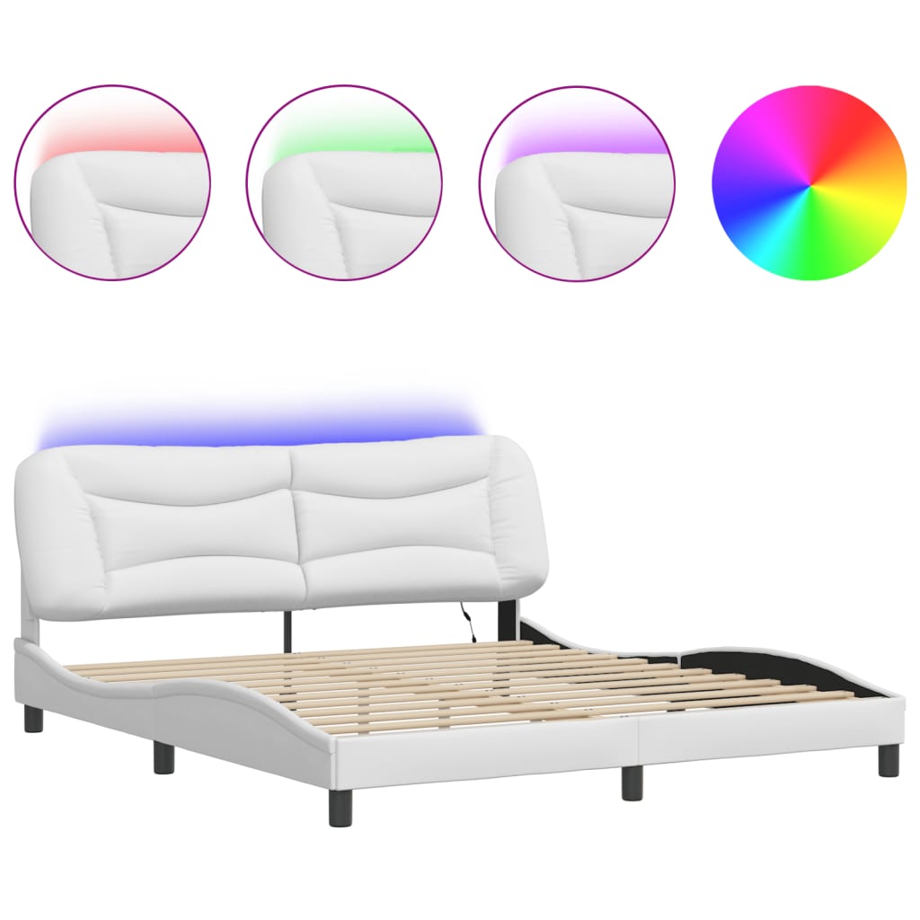 Bed Frame with LED without Mattress "Hvar" White 72"x83.9"