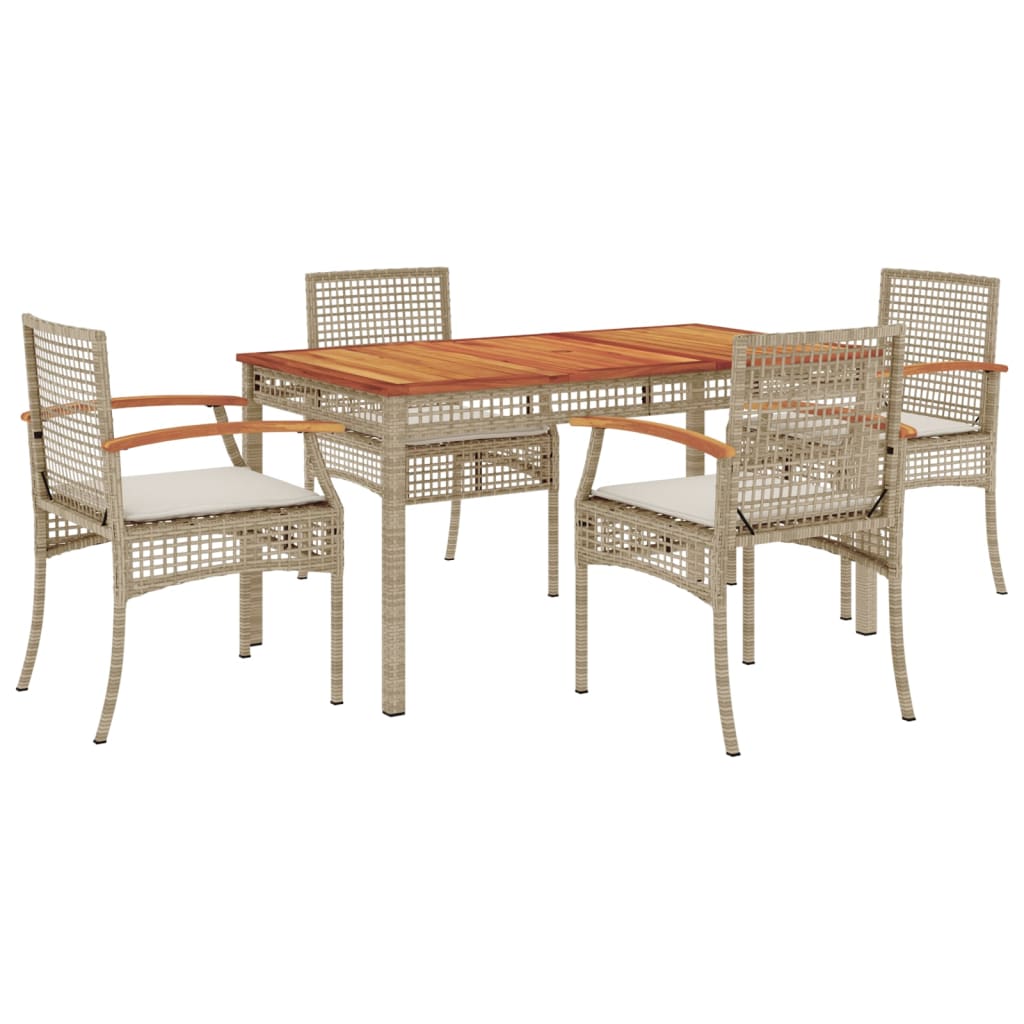 Garden Dining Set Beige PE Rattan 5 Piece Removable Covers