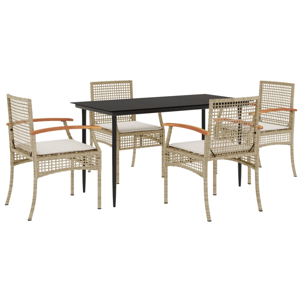 Garden Dining Set Beige chairs and cushions, Black table PE Rattan