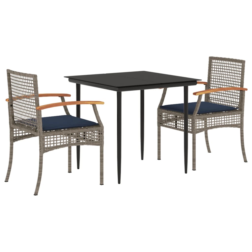 Patio Dining Set Set of 2 Gray PE rattan Compact Modern