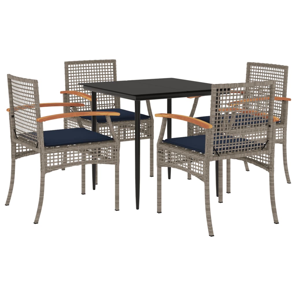 Patio Dining Set Set of 4 Grey PE Rattan 5 Piece