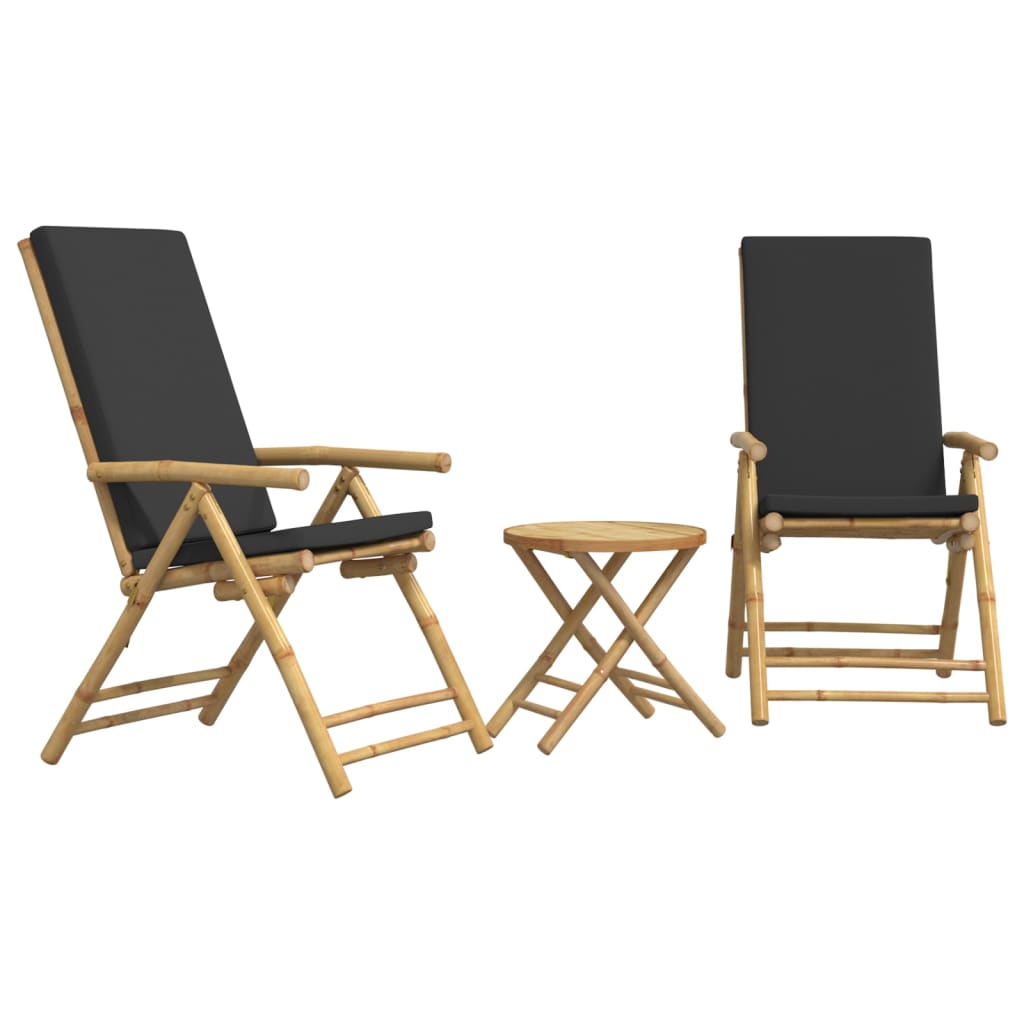 Bistro Set Dark Grey, Natural Brown Bamboo, Polyester Small