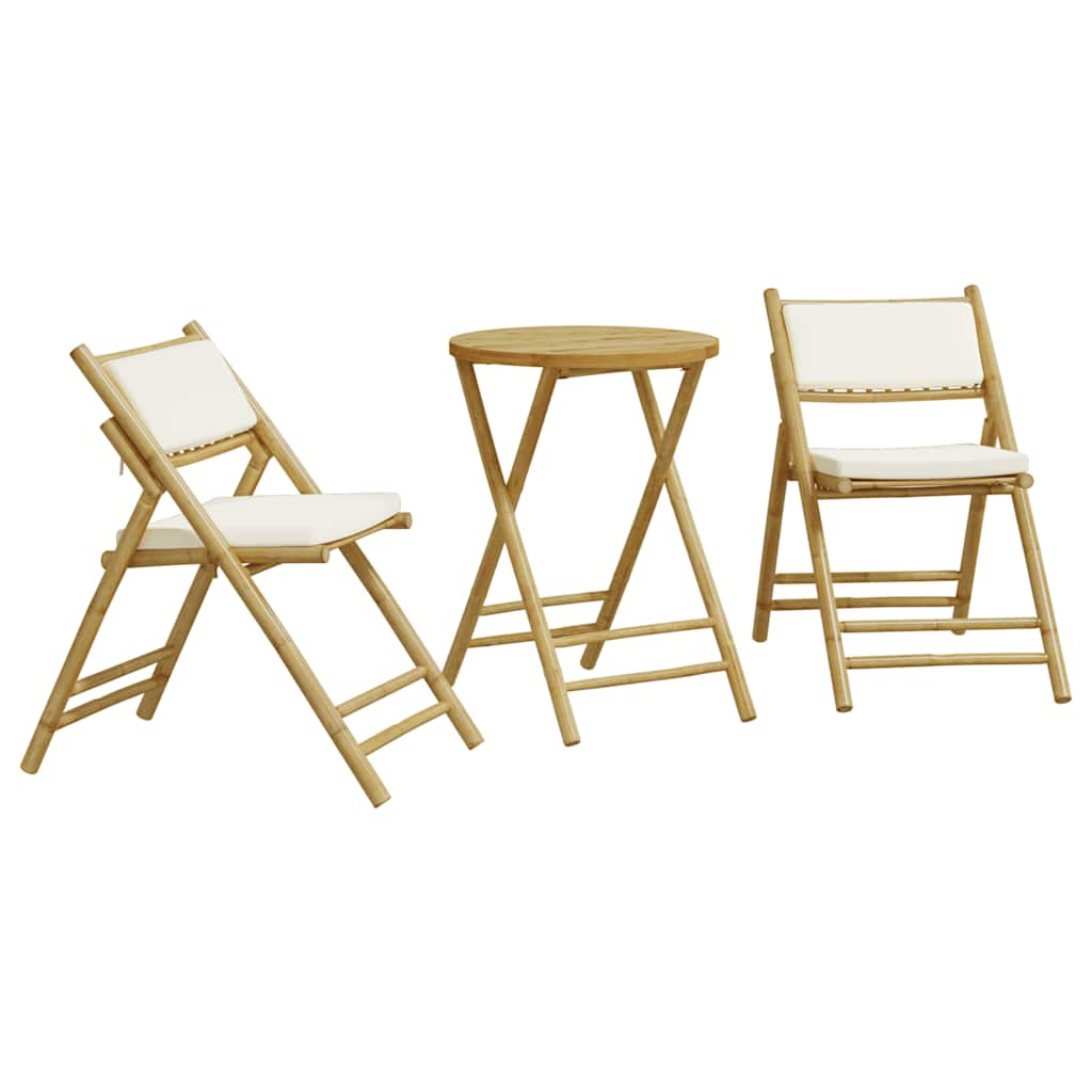 Bistro Set Cream White Bamboo, Polyester, Foam, Cotton fiber Medium