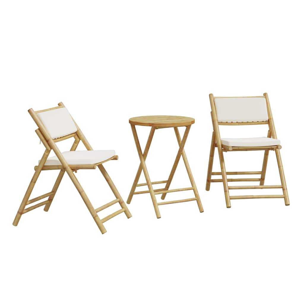 Bistro Set Cream White Bamboo, Fabric (100% polyester)