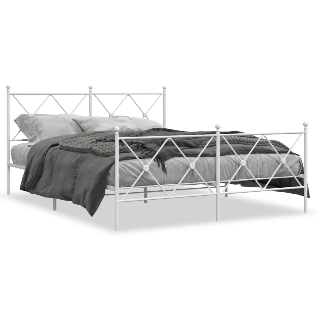 Bed Frame White Steel King Size Bed Frame Rectangular Durable