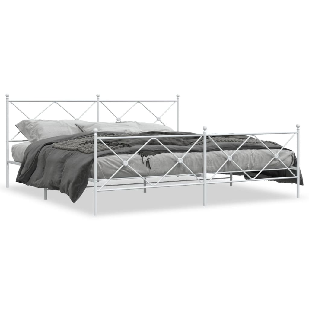 Bed Frame White Steel 76 x 80 in Bed Frame Rectangular