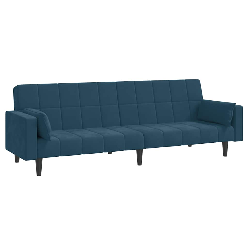 Sofa Bed Blue Velvet (100% polyester), wood, plastic 2-seater