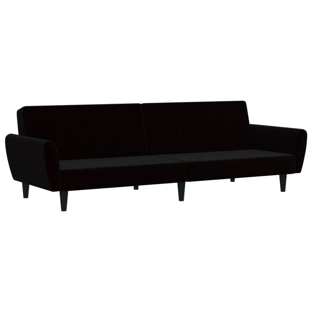 Sofa Bed Black Velvet (100% polyester), Wood, Foam 2-Seater