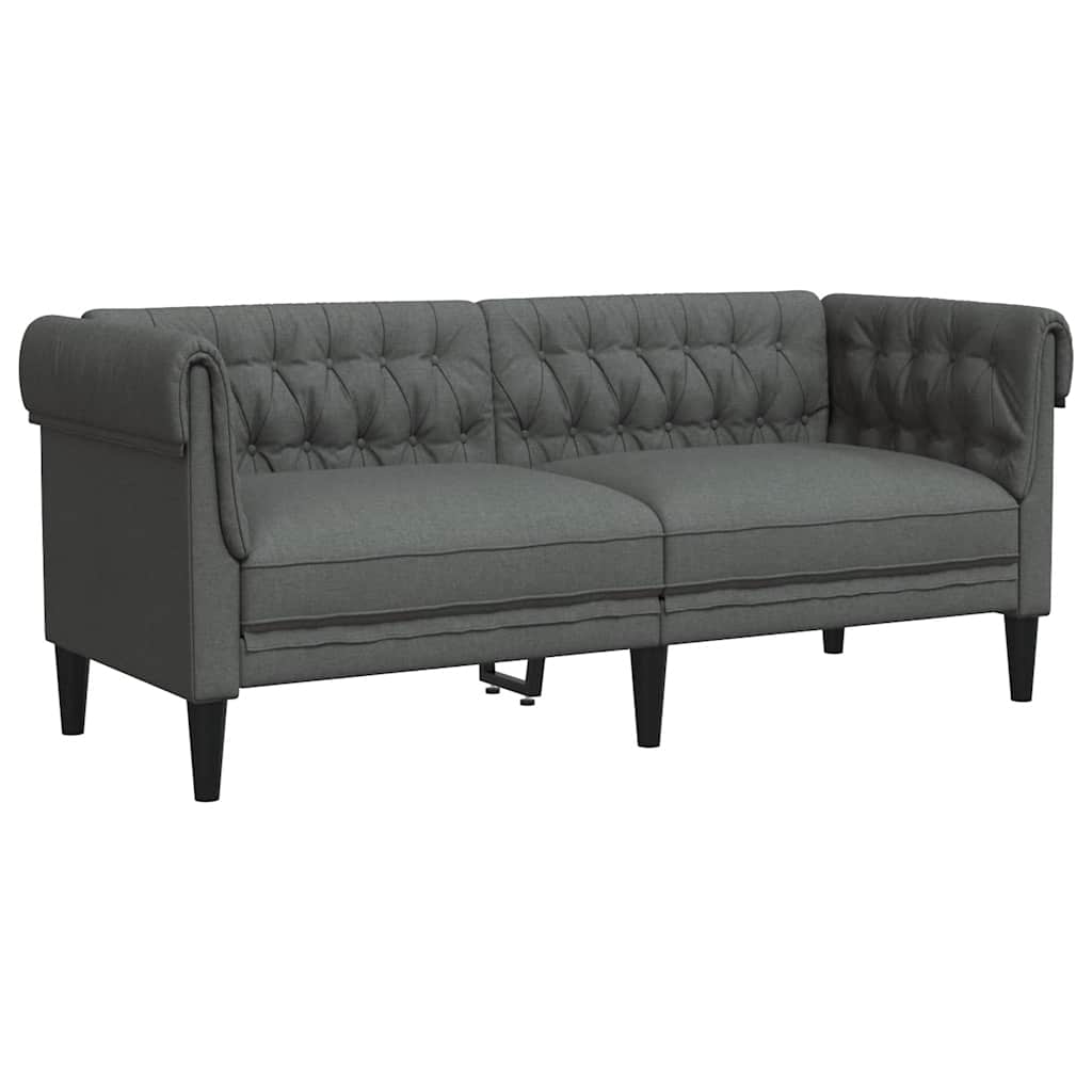 Chesterfield Sofa Dark Grey Polyester, solid wood, plywood, foam