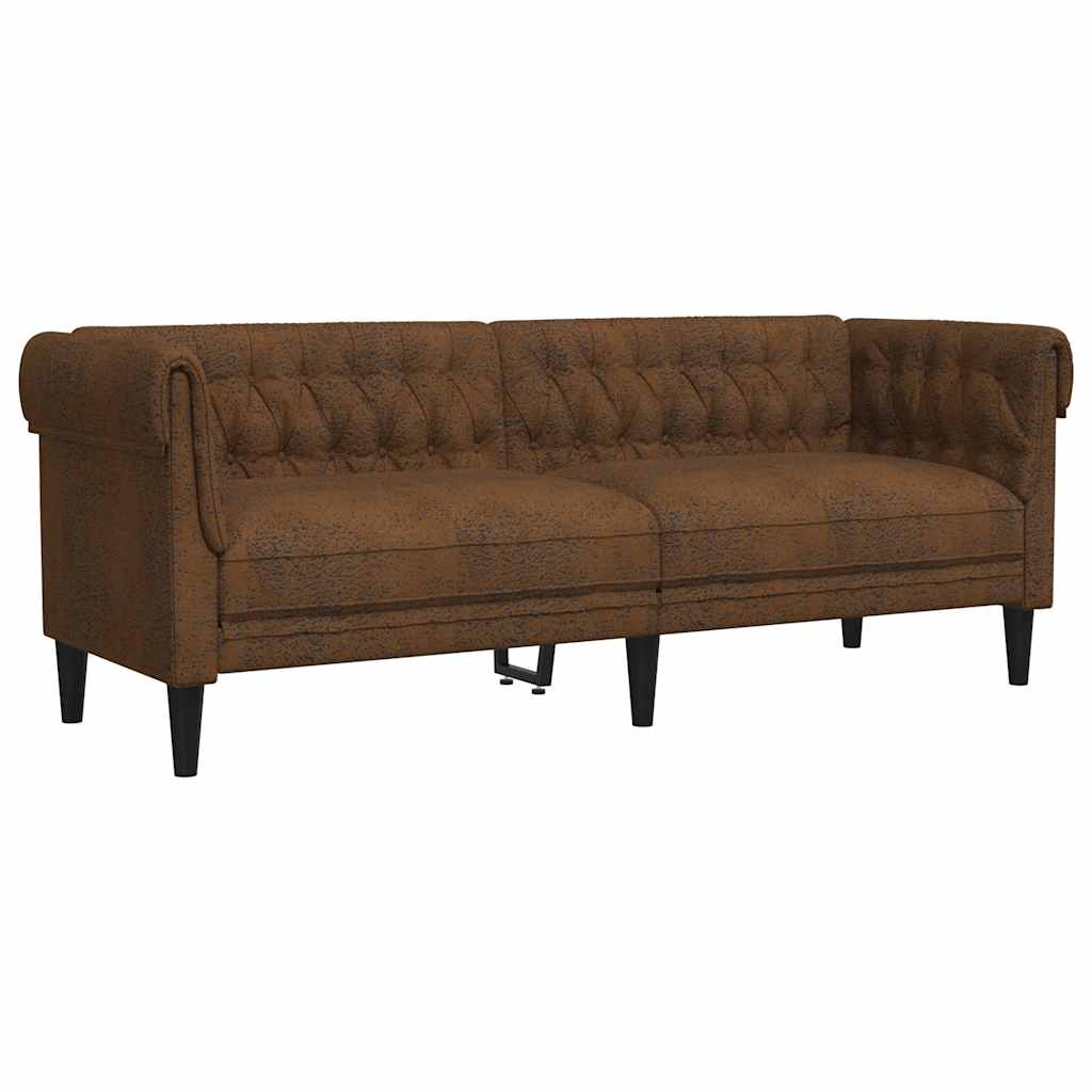 Chesterfield Sofa Brown Fabric (100% polyester), plywood, solid wood