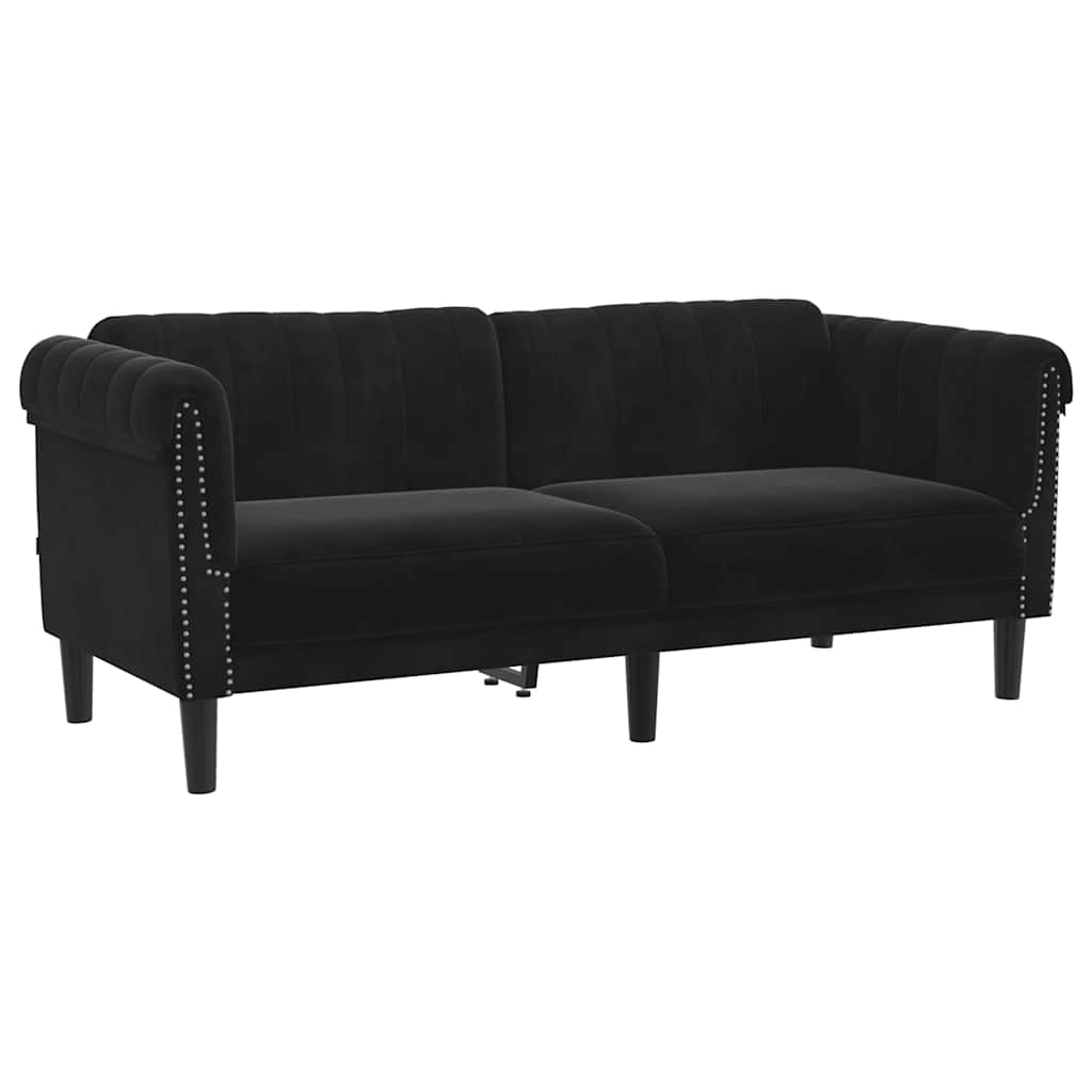 Sofa Black Velvet, Plywood, Solid Wood 2-Seater Stylish Design