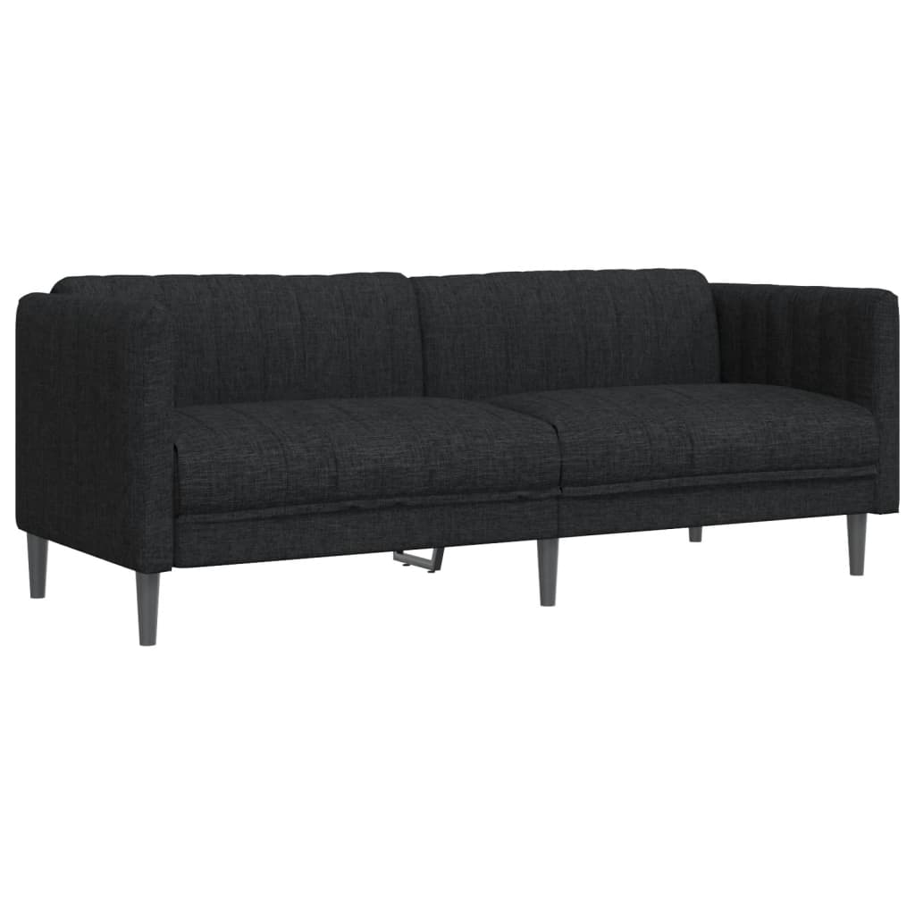 Sofa Black Polyester 3-Seater Rectangular Modern Durable