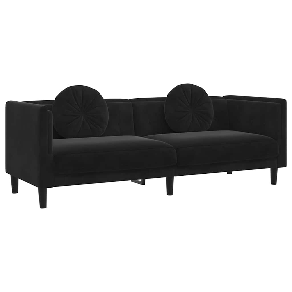 Sofa Black Velvet (100% polyester), plywood, solid wood 3-Seater