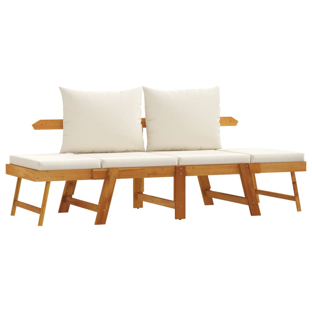 Garden Bench Cream white Solid Acacia wood 2-in-1 adjustable