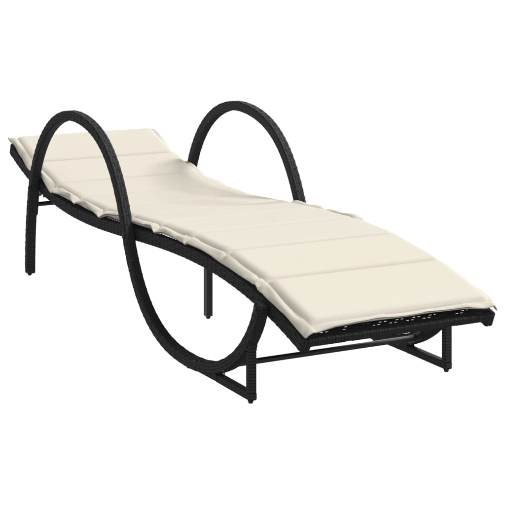 Sun Lounger Black, Cream White PE rattan, powder-coated steel