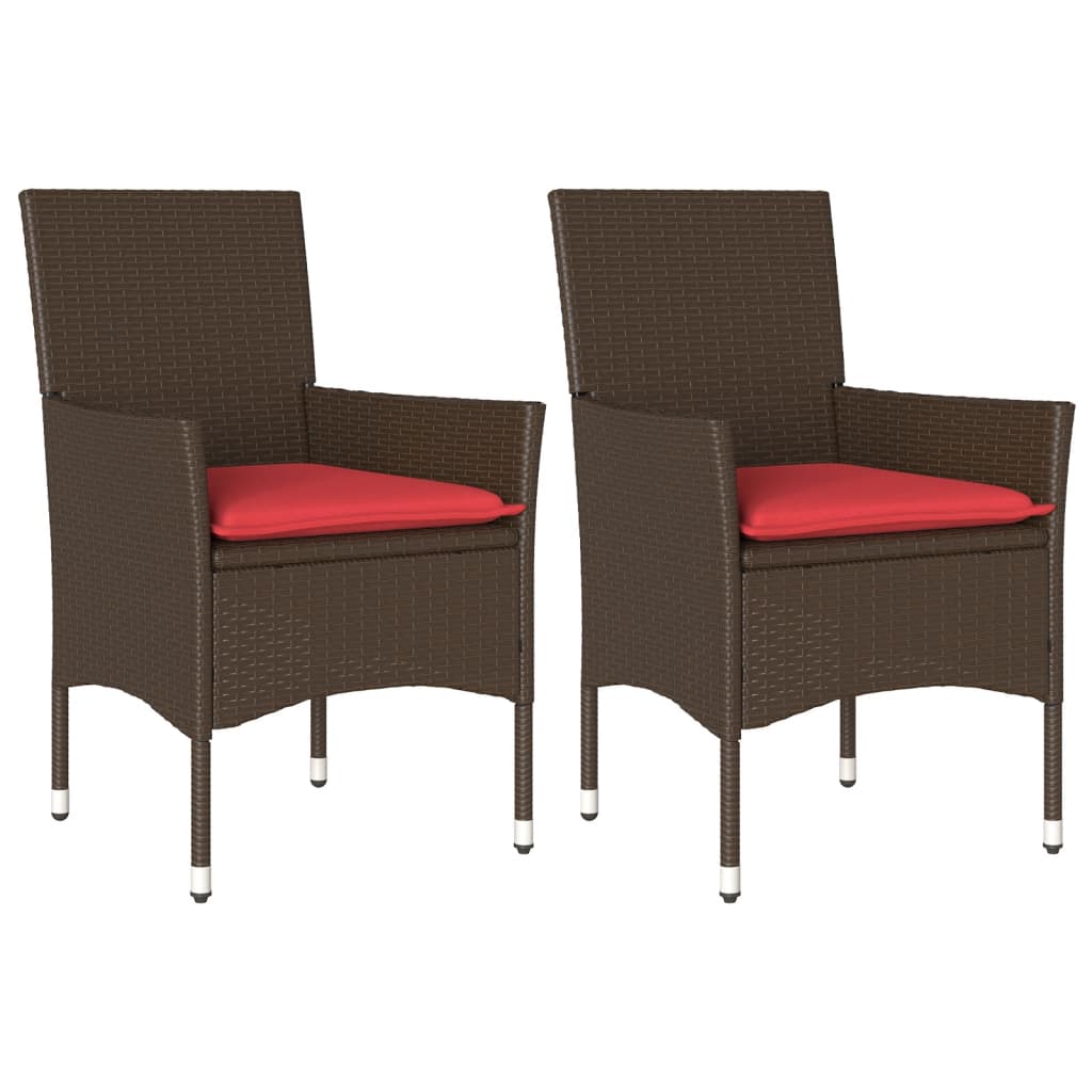 Patio Chairs with Cushions 2 pcs Brown Poly Rattan