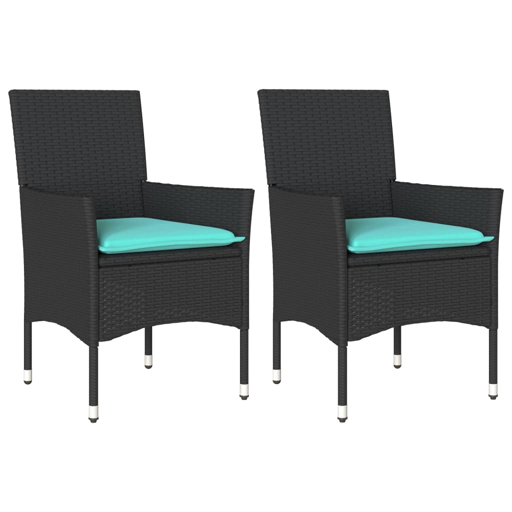 Patio Chairs with Cushions 2 pcs Black Poly Rattan