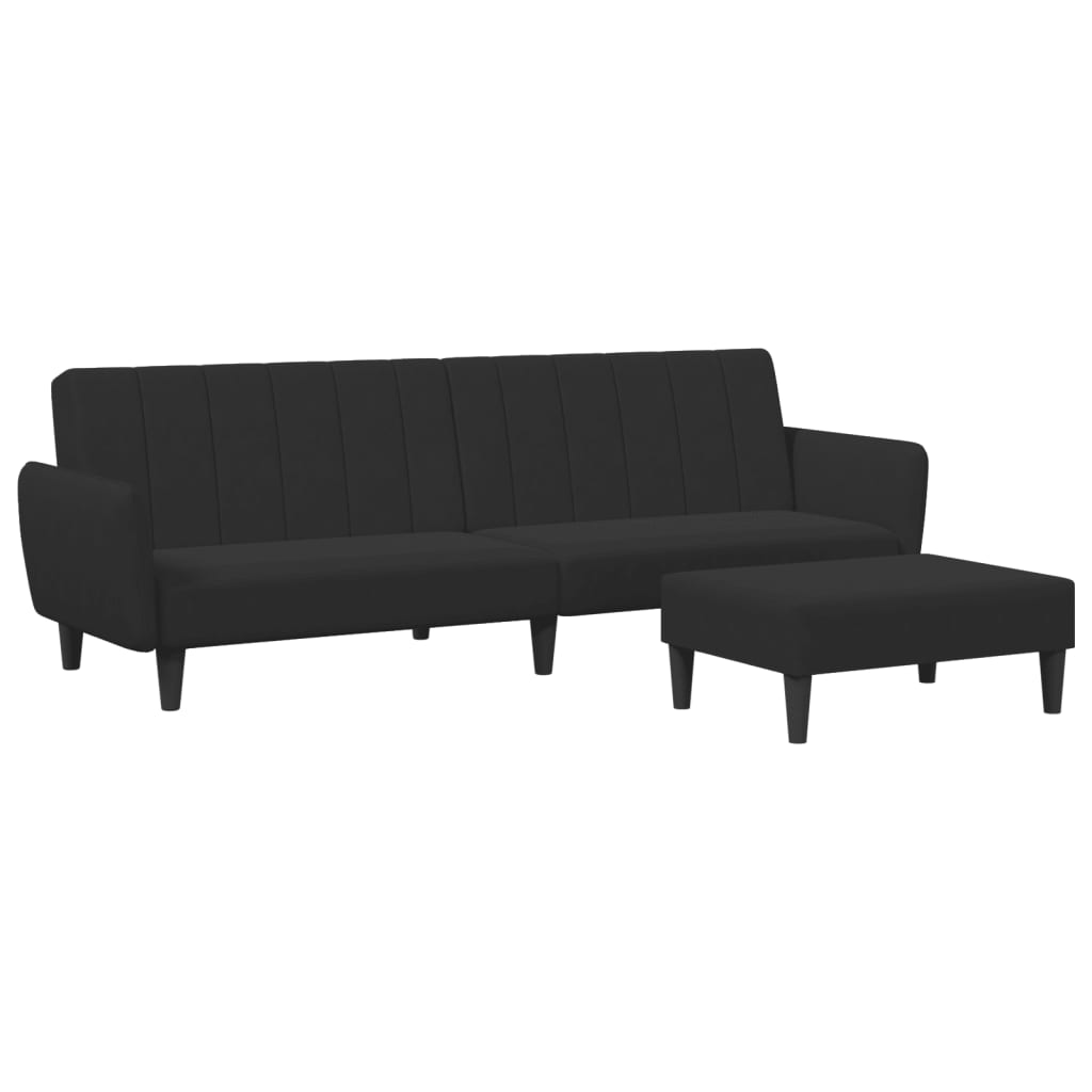 Sofa Bed Black Velvet (100% polyester), wood, plastic 2-seater