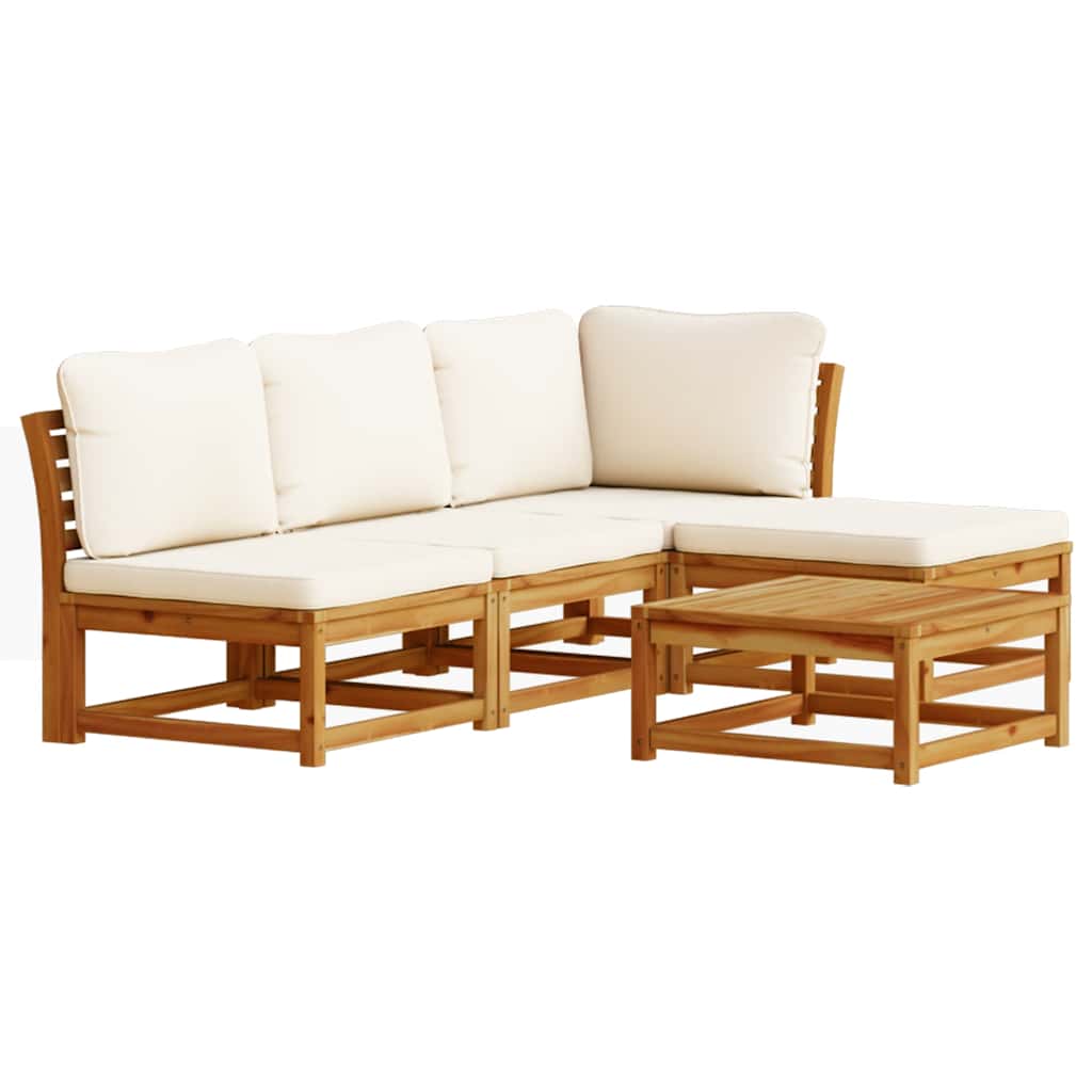 Garden Lounge Set Cream White, Natural Wood