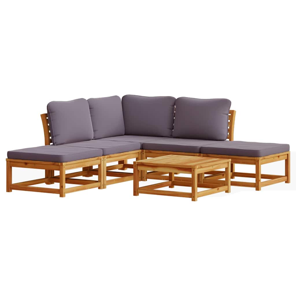 Garden Lounge Set Acacia wood (light brown), Dark Grey cushions