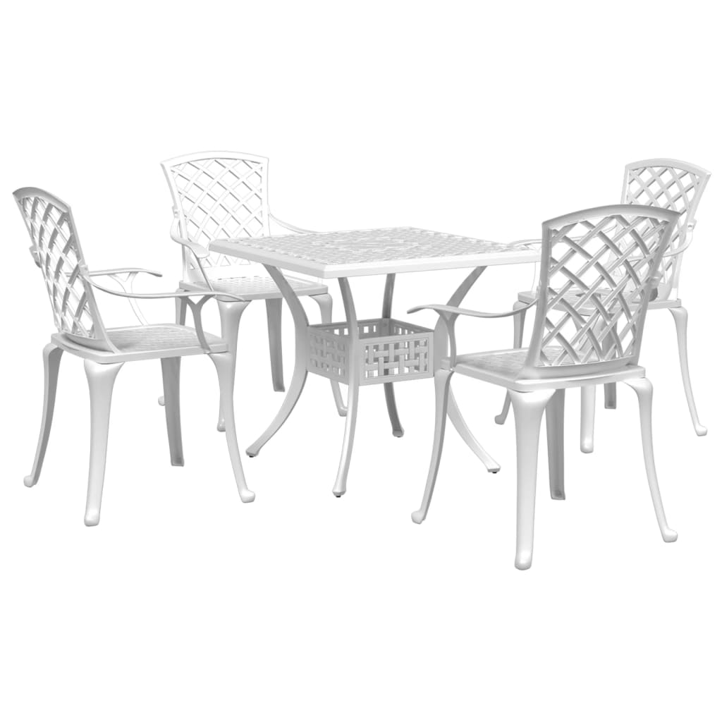 Garden Dining Set White Cast Aluminum 5 Piece Set Durable