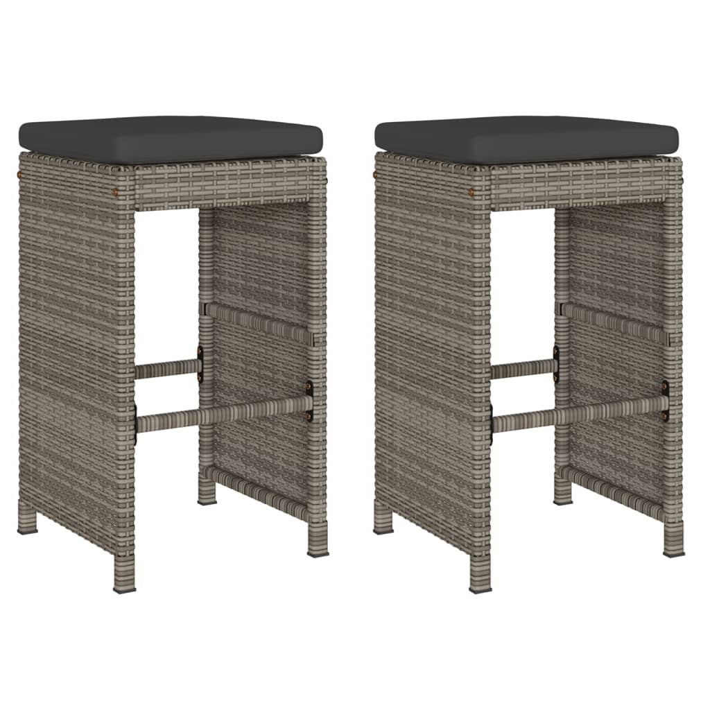 Garden Bar Stool Set of 2 Grey PE Rattan 15.7 x 15.7 x 29.9 in