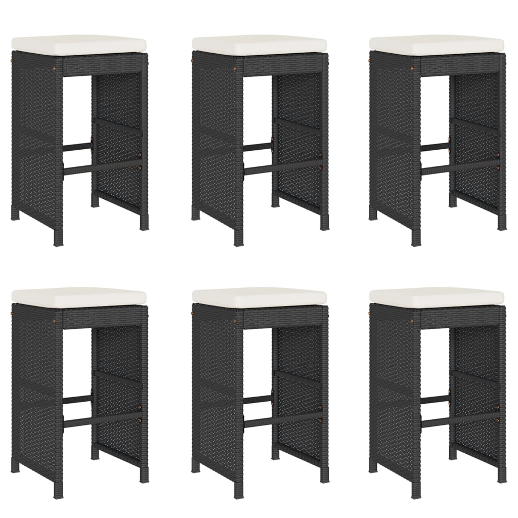 Garden Bar Stool Set of 6 Black, Cream PE Rattan Compact