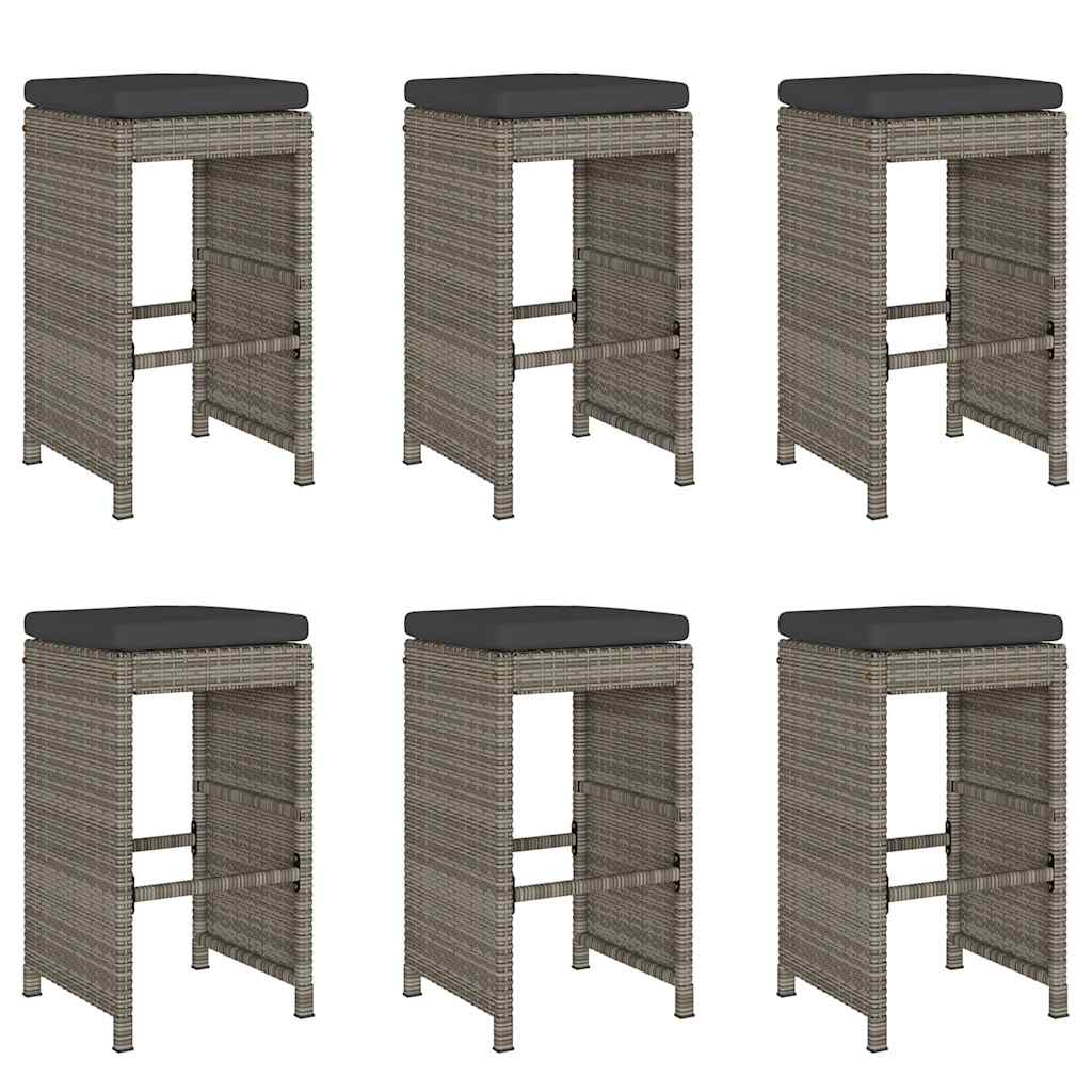 Garden Bar Stool Set of 6 Grey PE rattan, powder-coated steel