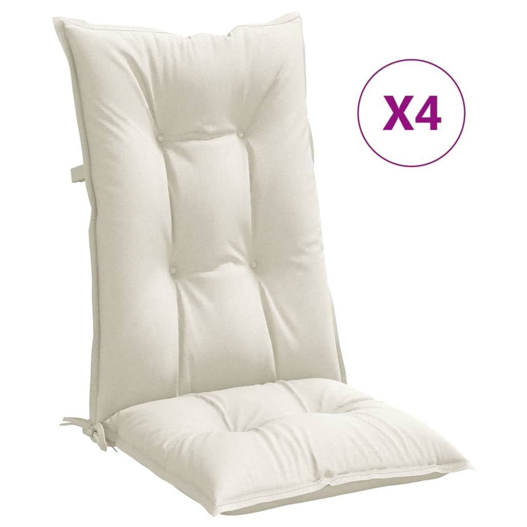 Highback Chair Cushion Set of 4 Melange Cream 100% Polyester