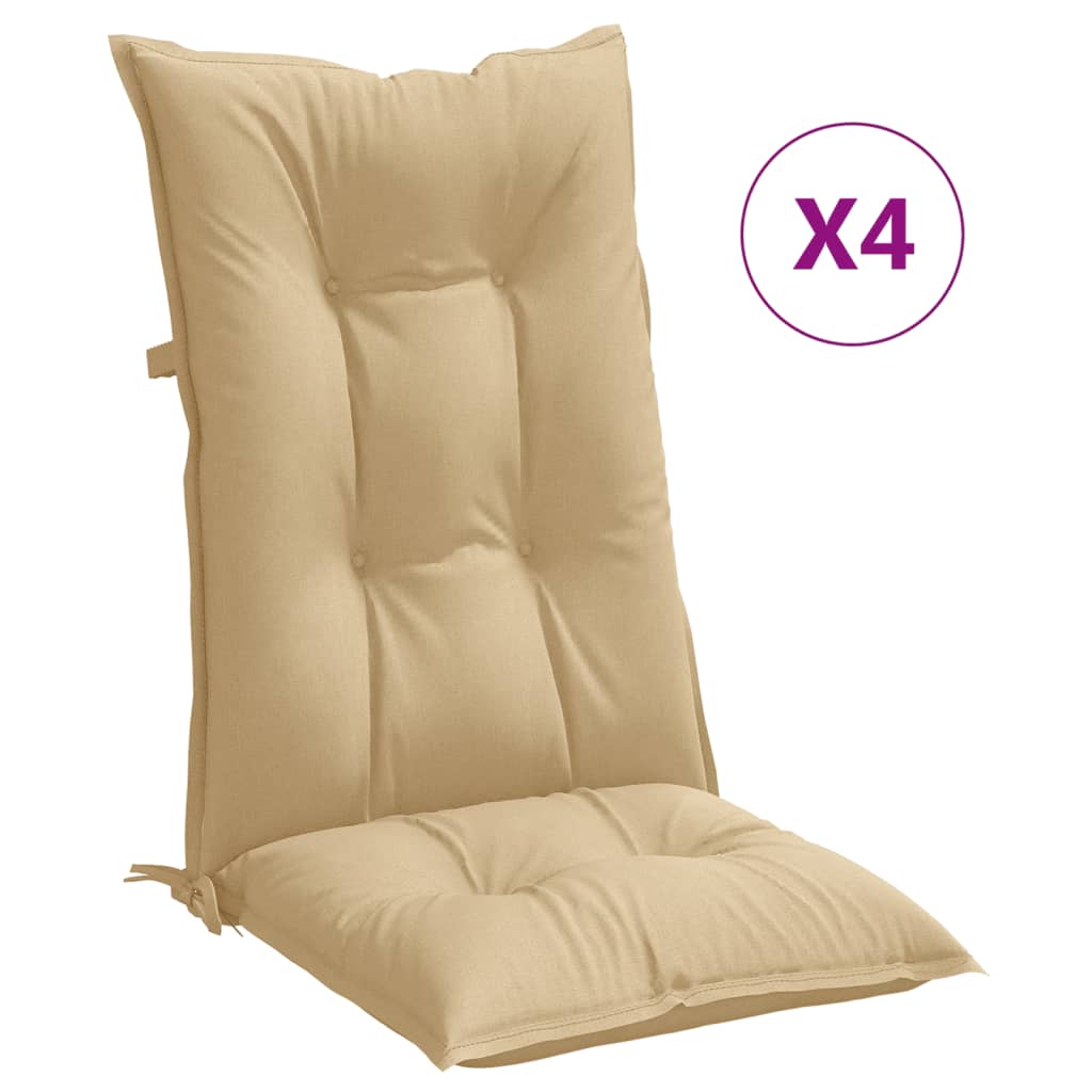 Highback Chair Cushion Set of 4 Melange Beige 100% polyester