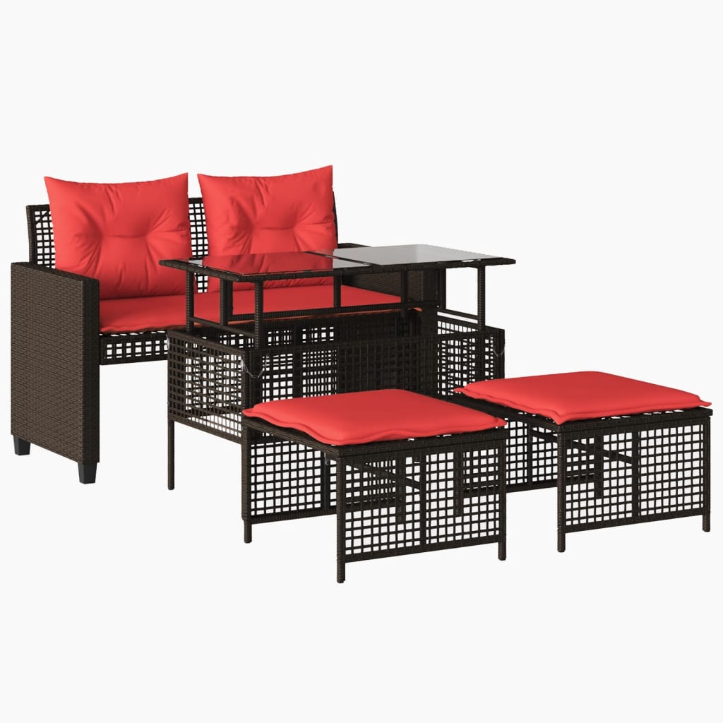 Patio Sofa Set Brown Poly Rattan Medium Removable Covers